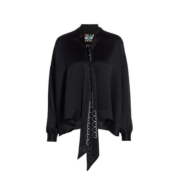 LIBERTINE Tops - LIBERTINE Heart Silk Tie-neck Blouse